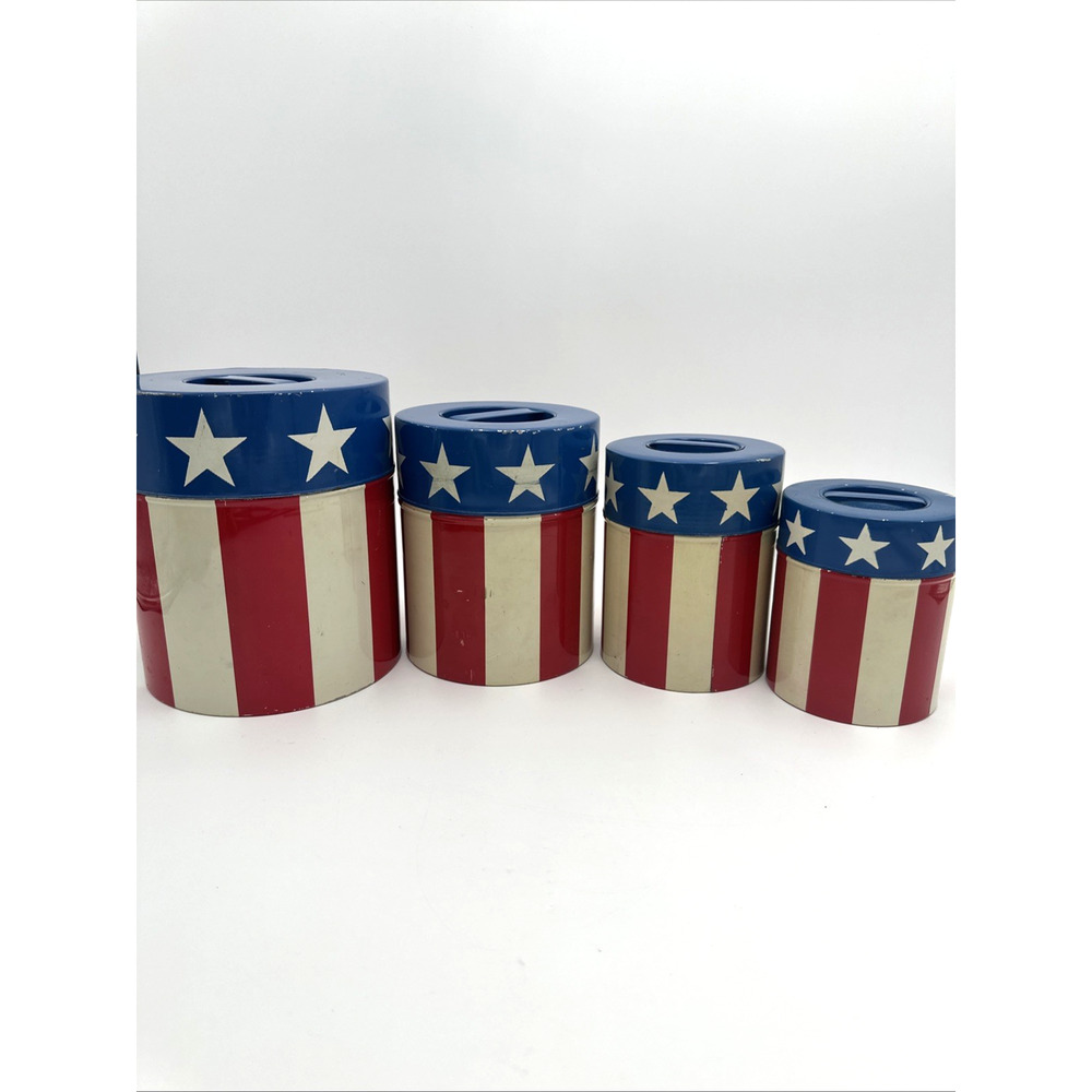 Vintage Vandor Imports Made In Japan Canisters Set Of 4 American Flag Design